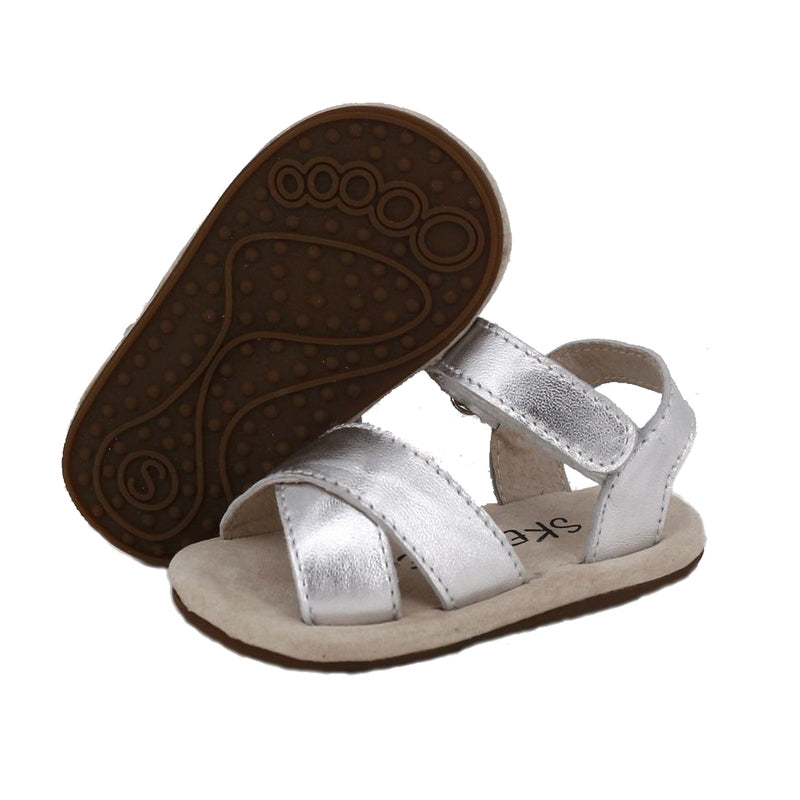 Pre-walker Cross Leather Sandals Silver