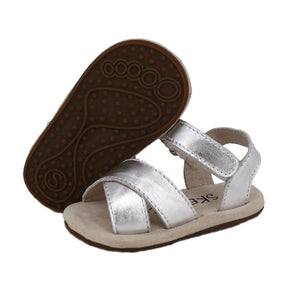 Pre-walker Cross Leather Sandals Silver