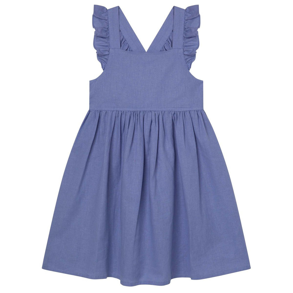 Frill Cross Straps Lined Dress Pacific Blue