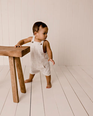 Linen Overalls Oatmeal Stripe