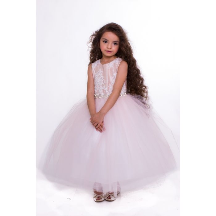 Petite Adele Silk & Beaded Bodice Tulle Skirt Rhinestone Sash Formal Dress