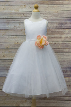 White Dress High Quality Dull Satin Bodice with Tulle Skirt