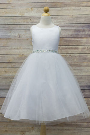 White Dress High Quality Dull Satin Bodice with Tulle Skirt