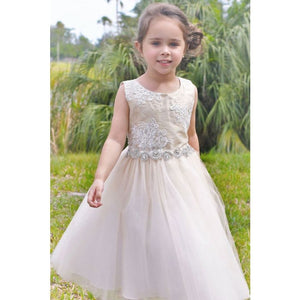 Petite Adele Silk & Beaded Bodice Tulle Skirt Rhinestone Sash Formal Dress