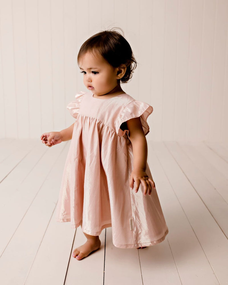 Frill Sleeve Lurex Dress Metallic Pink