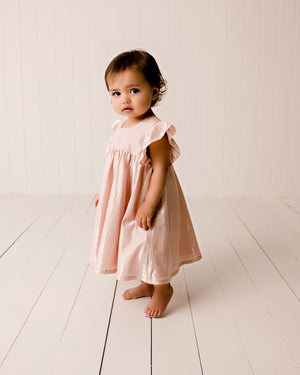 Frill Sleeve Lurex Dress Metallic Pink