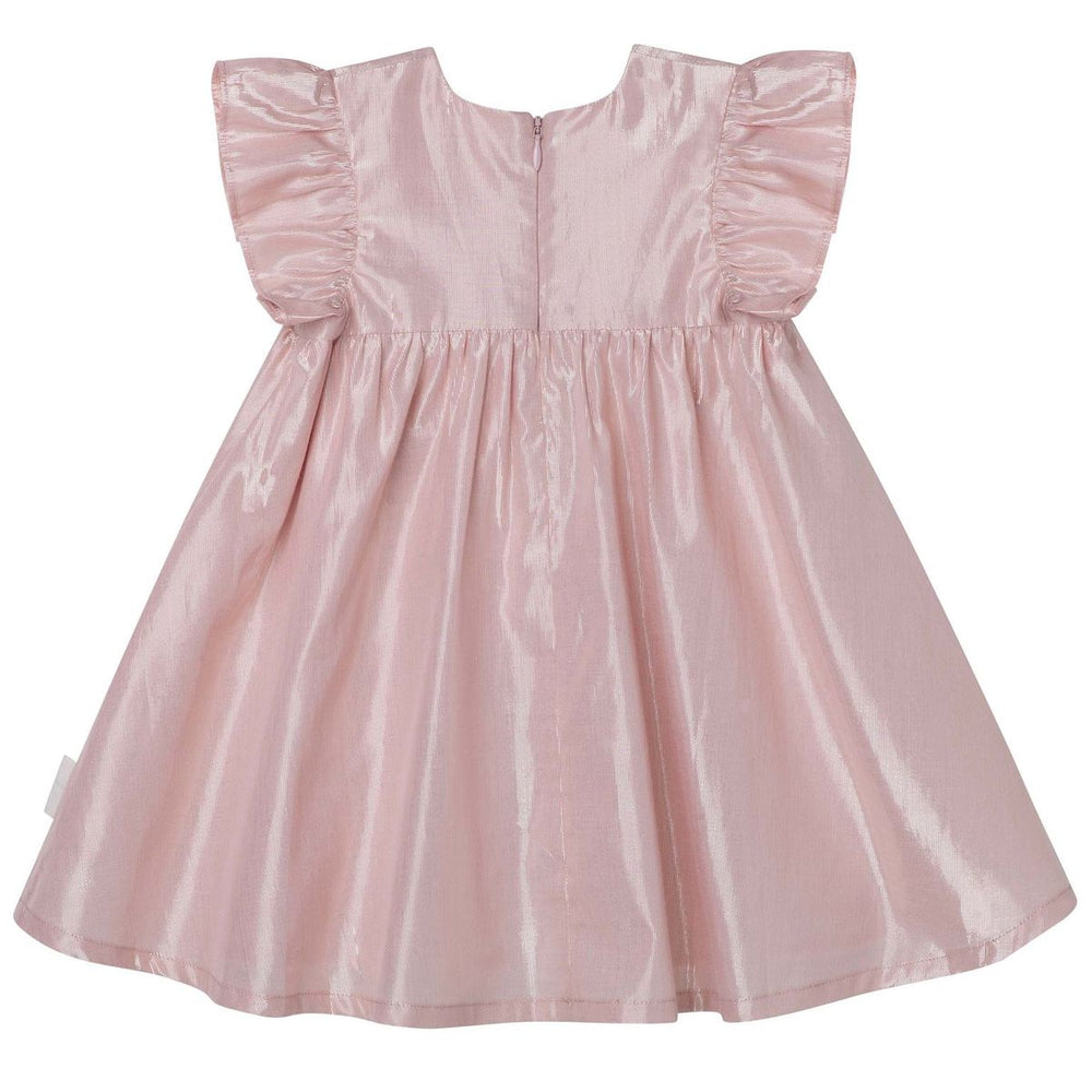 Frill Sleeve Lurex Dress Metallic Pink