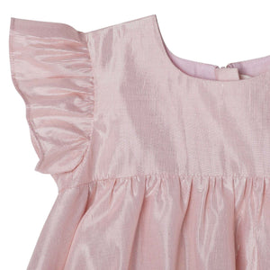 Frill Sleeve Lurex Dress Metallic Pink