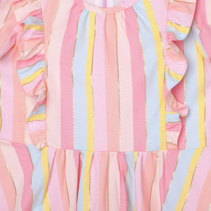 Frill Sleeve Lined Lurex Dress