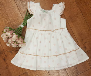 
            
                Load image into Gallery viewer, White and Pink Dobby Baby Frill Dress
            
        