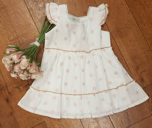 White and Pink Dobby Baby Frill Dress