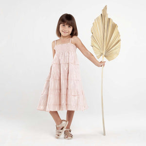 Lurex Shirred Dress Metallic Pink