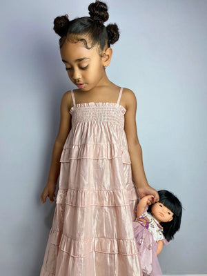 Lurex Shirred Dress Metallic Pink